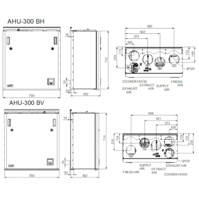 ENSY AHU-300BV/BH 275 m3/val. rekuperatorius su integruotu Wi-fi valdymo pultu spalvotu ekranu 2